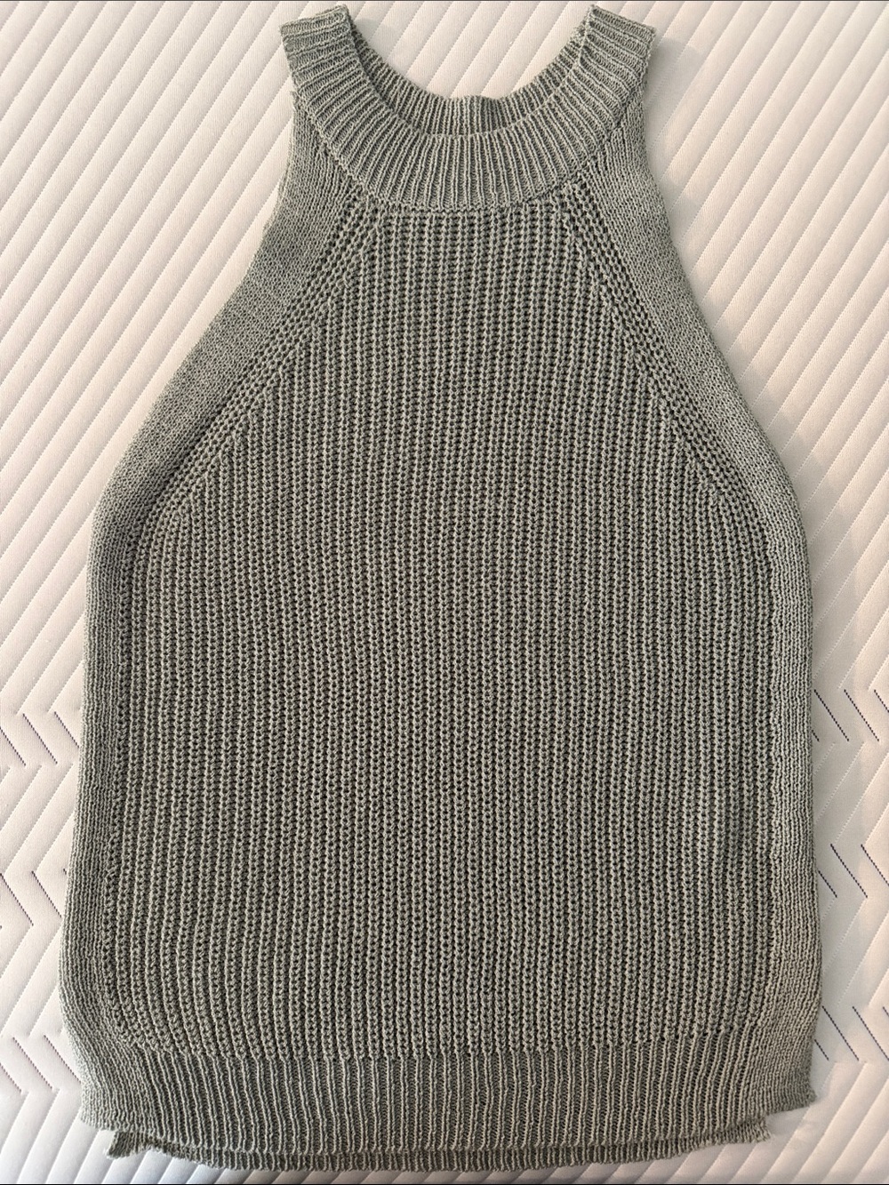 NWOT Sleeveless High Neck Rib-Knit Tank Top Sweater - Greenish Grey